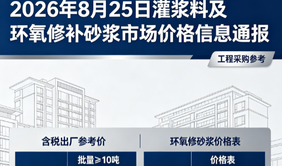 石河子乡2026年8月25日灌浆料及环氧修补砂浆市场价格信息通报